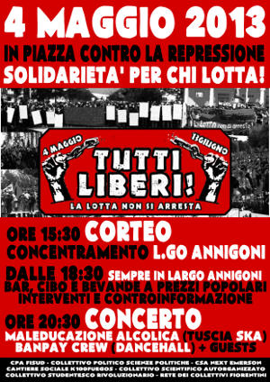 Volantino 4 Maggio 2013 In piazza contro la repressione! Solidariet per chi lotta!