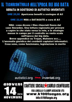 Volantino 14 Novembre 2013 Serata a sostegno di Autistici Inventati - Il tecnocontrollo nell'epoca dei big data