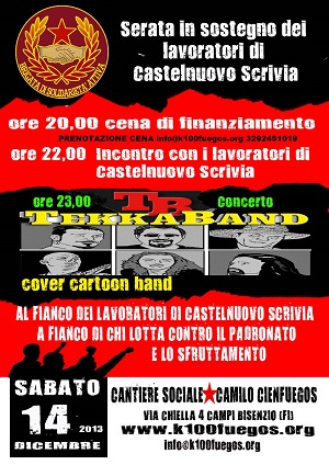 Volantino sabato 14 Dicembre 2013 Serata in sostegno dei lavoratori di castelnuovo scrivia