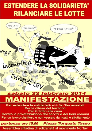 Volantino manifestazione sabato 22 febbraio 2014 solidariet no tav difesa del territorio diritto alla casa contro la privatizzazione per il lavoro