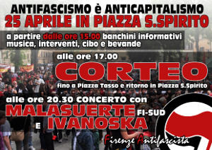Volantino 25 Aprile 2014 in S.Frediano Piazza S.Spirito Firenze Antifascista