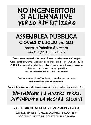 Volantino Assemblea pubblica No inceneritori, Si alternative, verso rifiuti zero