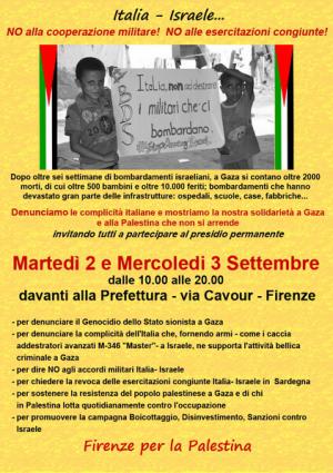 Volantino Firenze per la Palestina presidio permanente 2 e 3 Settembre 2014
