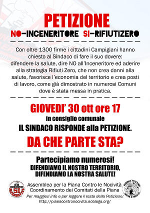 Volantino Petizione popolare in consiglio il sindacto risponde. Da che parte sta?