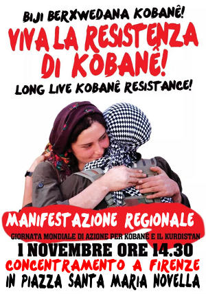 Volantino 1 Novembre 2014 Manifestazione per sostenere l'autonomia del Rojava-Kurdistan