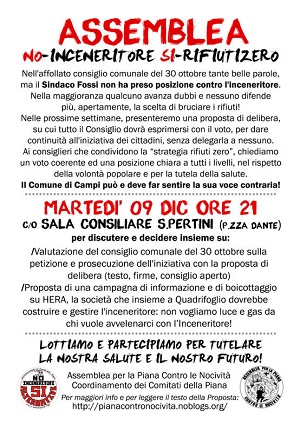Volantino assemblea pubblica Sala Consiliare  Comune di Campi Bisenzio