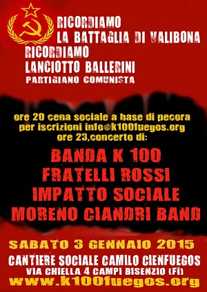 Volantino 3 Gennaio cena sociale e concerto in ricordo della battaglia di Valibona