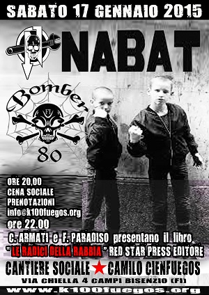 Sabato 17 Gennaio cena sociale, presentazione libro e concerto punk Oi! Nabat