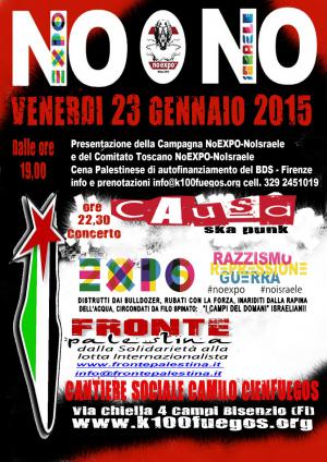 Volantino 23 Gennaio campagna No EXPO e cena palestinese per BDS