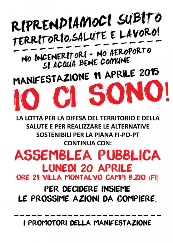 Volantino 20 Aprile 2015 assemblea pubblica a Villa Montalvo a Campi Bisenzio