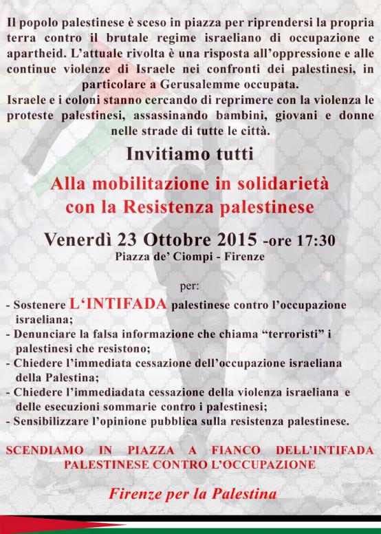 Volantino 23 Ottobre 2015 mobilitazione in solidariet con la Resistenza palestinese