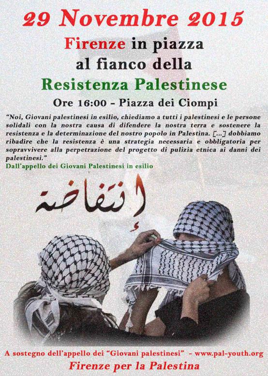 Volantino 29 Novembre 2015 Firenze in piazza al fianco della Resistenza Palestinese