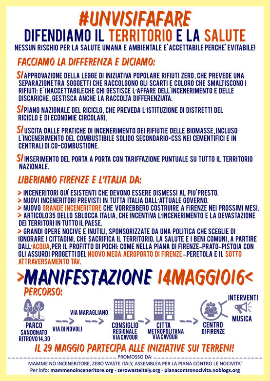 Volantino 14 Maggio 2016 Manifestazione fermiamo gli inceneritori difendiamo il territorio e la salute