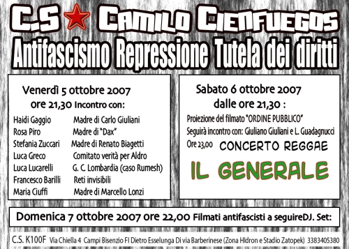 volantino iniziativa repressione 5 6 7 ottobre 2007