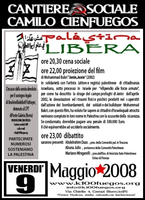 volantino iniziativa Palestina 9 maggio 2008