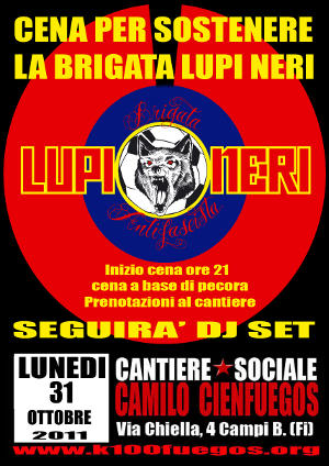 Volantino 31 Ottobre 2011 - Cena per sostenere i Lupi Neri