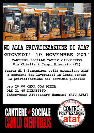 Volantino 10 Novembre 2011 - Iniziativa contro privatizzazione ataf