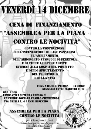 Volantino 14 Dicembre 2012 - Cena finanziamento assemblea per la piana