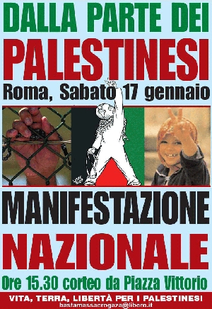 volantino manifestazione nazionale palestina 17 gennaio 2009